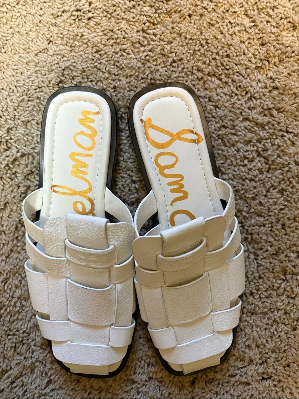 Sam Edelman White Woven Slide Sandals